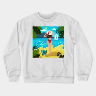 Silhouette of romantic girl in red swimsuit Crewneck Sweatshirt